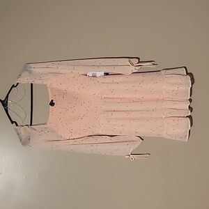 As U Wish Mini Dress Pink Long Tie Sleeve Mocked Womens Size Large‎ NWT